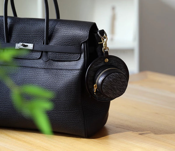 Mini Hat Shaped Coin Purse and Earphone Case-Canvas and Genuine Leather with Metal Clasp Trendy