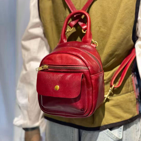Mini Leather Backpack Purse for Women Convertible Crossbody Bag in Top Grain Cowhide Casual