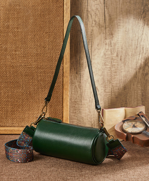 Mini Leather Barrel Bag for Women Genuine Cowhide Underarm Crossbody Chic