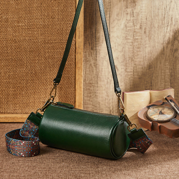 Women’s Mini Leather Shoulder Bag Small Barrel Purse with Detachable Straps