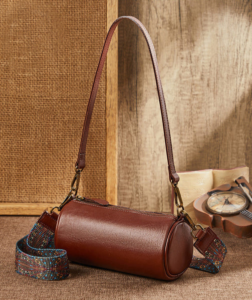 Small Genuine Leather Cylinder Bag for Women Convertible Shoulder and Crossbody Bag