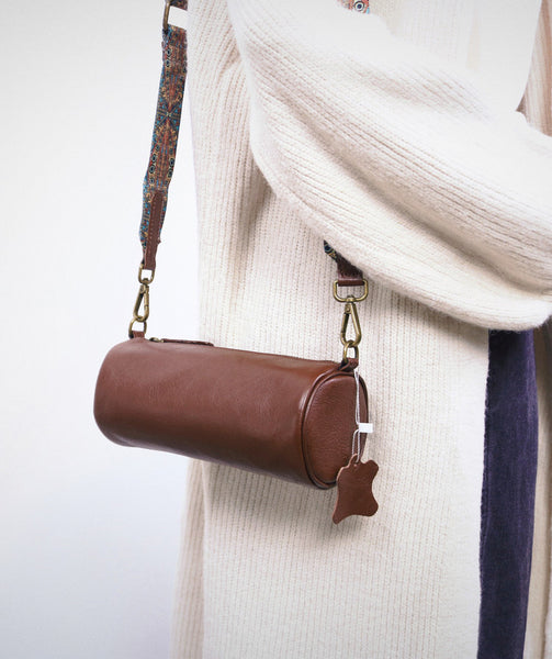 Mini Leather Barrel Bag for Women Genuine Cowhide Underarm Crossbody Fashion
