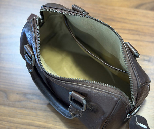 Mini Leather Boston Bag for Women Vintage Top Grain Cowhide Crossbody Handbag Capacity
