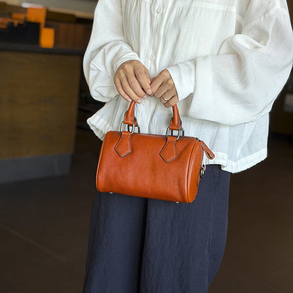 Mini Leather Boston Bag for Women Vintage Top Grain Cowhide Crossbody Handbag Classy