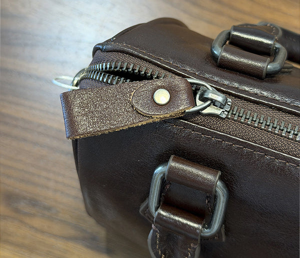 Mini Leather Boston Bag for Women Vintage Top Grain Cowhide Crossbody Handbag Durable
