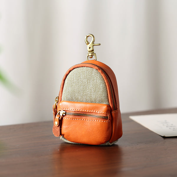 Mini Leather Canvas Coin Wallet Compact Earbud and Key Pouch Accessories