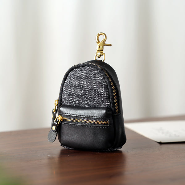 Mini Leather Canvas Coin Wallet Compact Earbud and Key Pouch Affordable