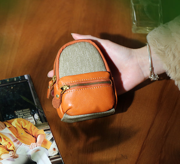 Mini Leather Canvas Coin Wallet Compact Earbud and Key Pouch Badass