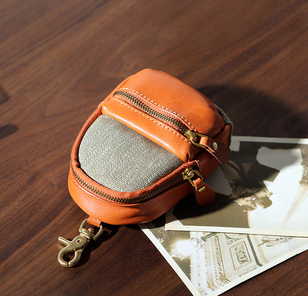 Mini Leather Canvas Coin Wallet Compact Earbud and Key Pouch Casual