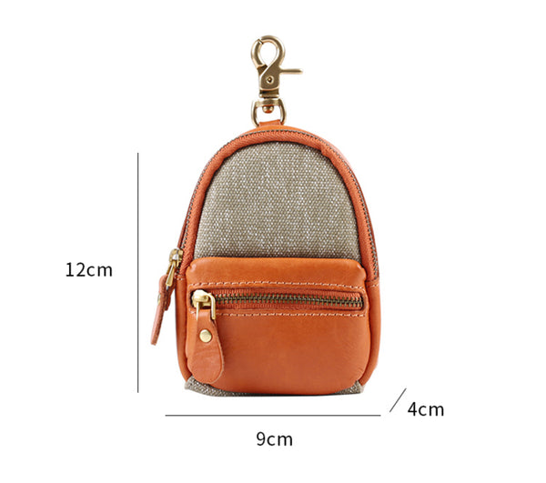 Mini Leather Canvas Coin Wallet Compact Earbud and Key Pouch Classic
