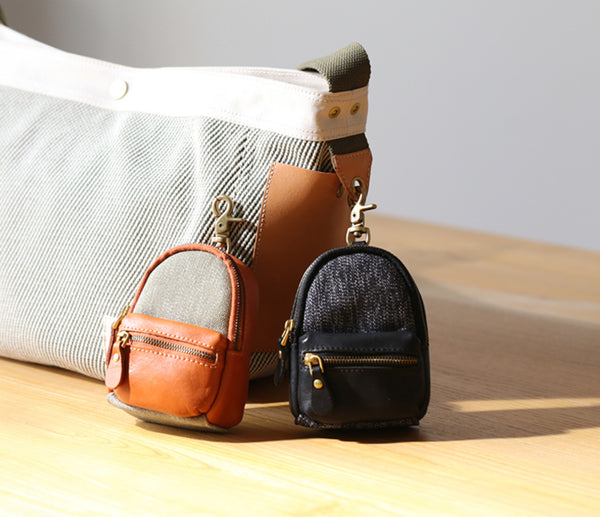 Mini Leather Canvas Coin Wallet Compact Earbud and Key Pouch Cool