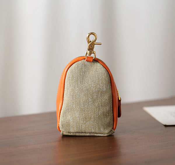 Mini Leather Canvas Coin Wallet Compact Earbud and Key Pouch Cute