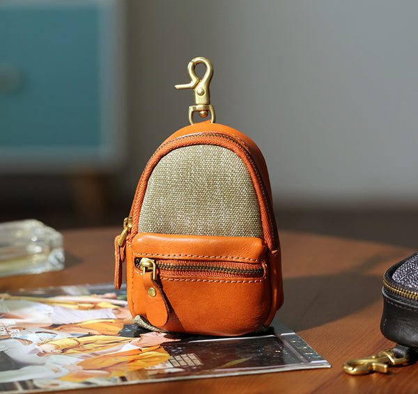 Mini Leather Canvas Coin Wallet Compact Earbud and Key Pouch Designer