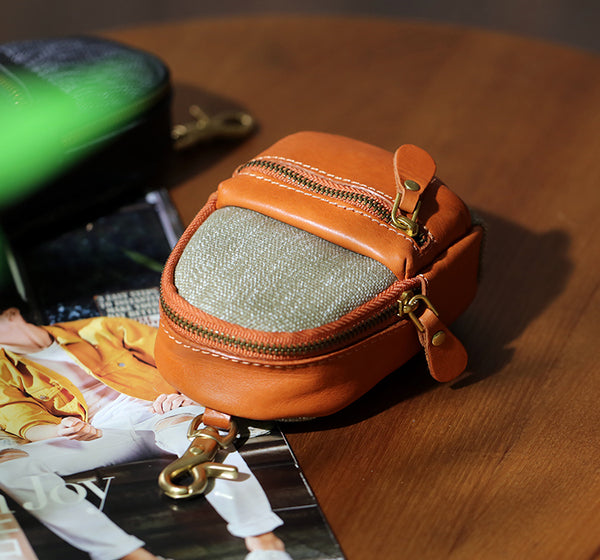 Mini Leather Canvas Coin Wallet Compact Earbud and Key Pouch Durable