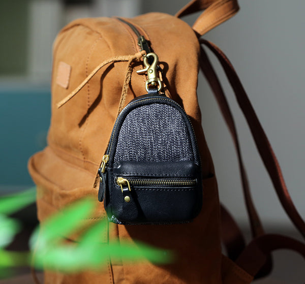 Mini Leather Canvas Coin Wallet Compact Earbud and Key Pouch Fashionable