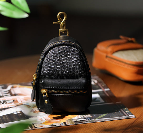 Mini Leather Canvas Coin Wallet Compact Earbud and Key Pouch Quality