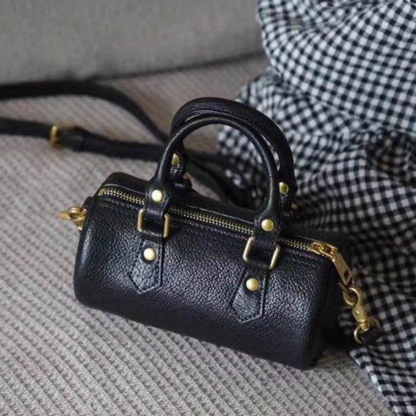 Mini Leather Cylinder Bag for Women Vintage Cowhide Crossbody Handbag Best