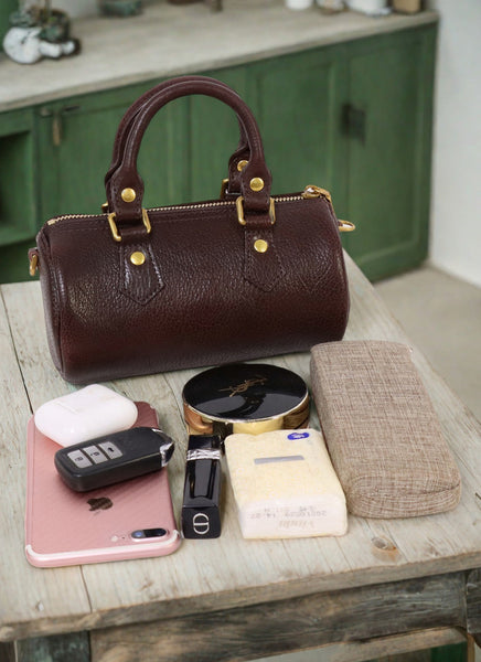 Mini Leather Cylinder Bag for Women Vintage Cowhide Crossbody Handbag Classy