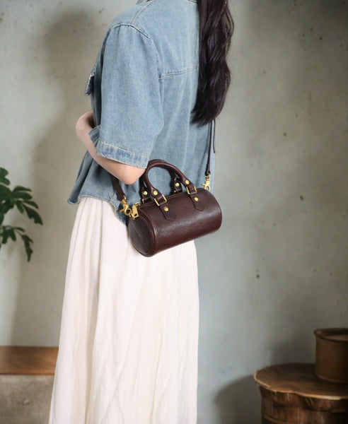 Mini Leather Cylinder Bag for Women Vintage Cowhide Crossbody Handbag Cool