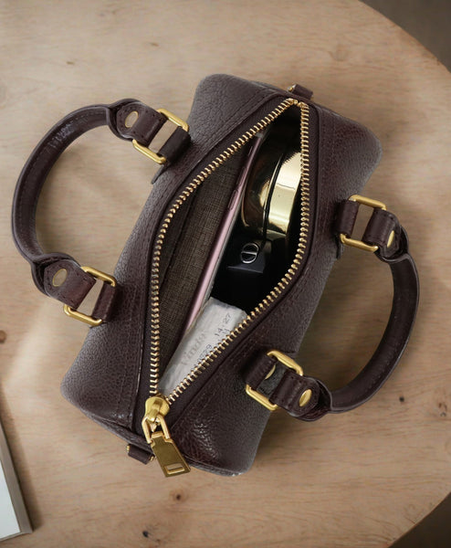 Mini Leather Cylinder Bag for Women Vintage Cowhide Crossbody Handbag Designer