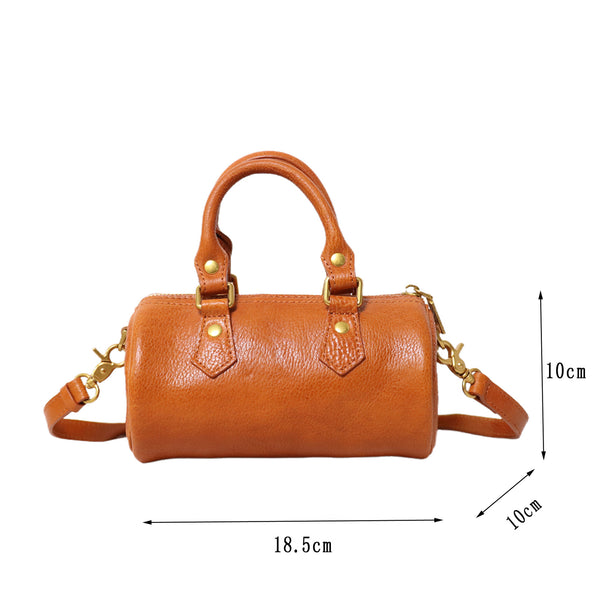 Vintage LeatherWomen’s Mini Cowhide Crossbody Purse Cylinder Bag