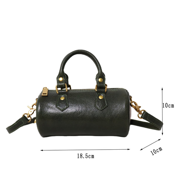 Womens Cute Mini Leather Barrel Bag Vintage Crossbody Top Handle Purse