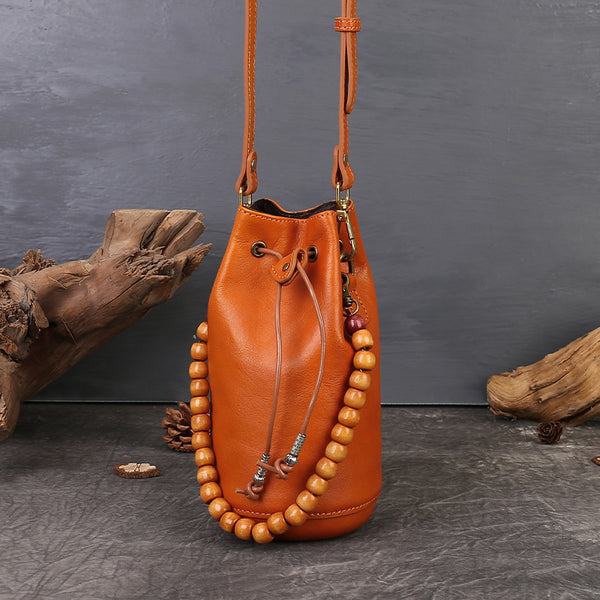 Mini Leather Drawstring Bucket Bag for Women Handheld  Crossbody Bag Accessories