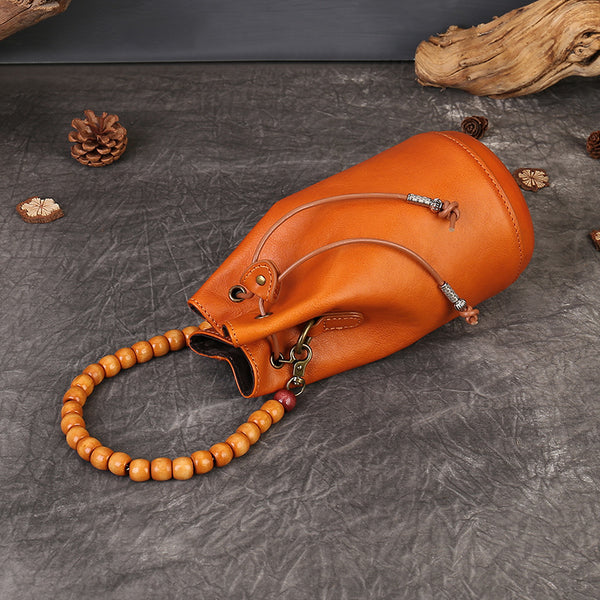 Mini Leather Drawstring Bucket Bag for Women Handheld  Crossbody Bag Classic