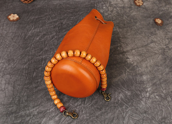 Mini Leather Drawstring Bucket Bag for Women Handheld  Crossbody Bag Designer