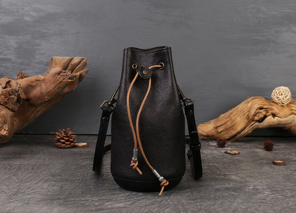 Mini Leather Drawstring Bucket Bag for Women Handheld  Crossbody Bag Online