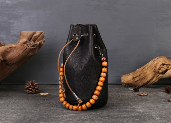 Mini Leather Drawstring Bucket Bag for Women Handheld  Crossbody Bag Original