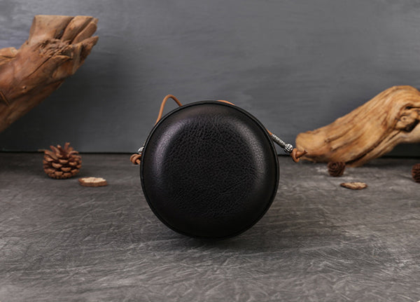 Mini Leather Drawstring Bucket Bag for Women Handheld  Crossbody Bag Trendy