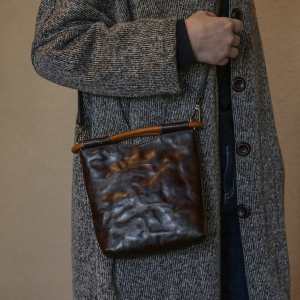 Mini Vintage Leather Crossbody Bag for Women Top Handle Shoulder Purse