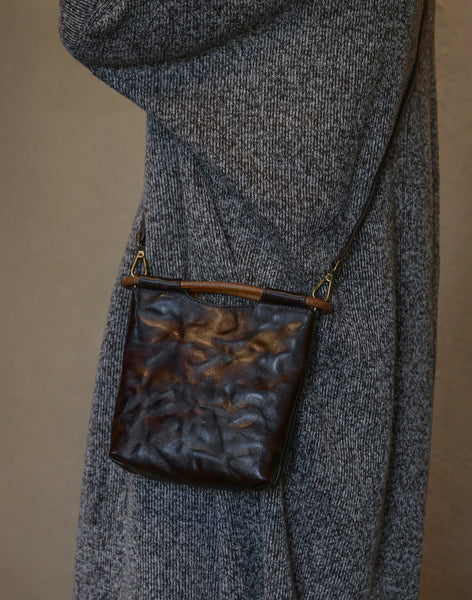 Mini Vintage Leather Crossbody Bag for Women Top Handle Shoulder Purse Brown