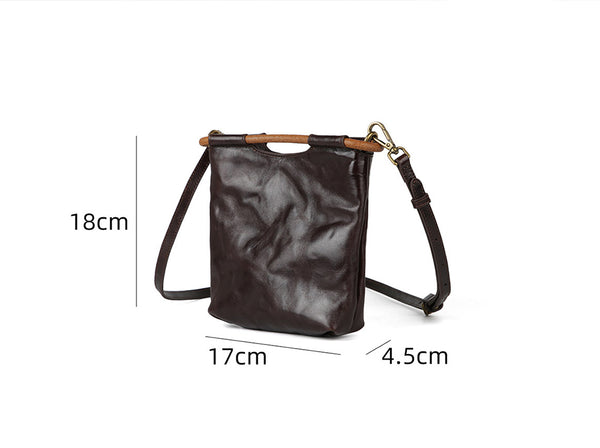 Mini Vintage Leather Crossbody Bag for Women Top Handle Shoulder Purse Genuine-Leather