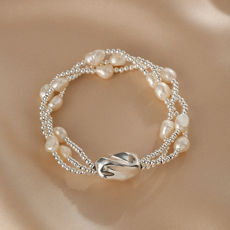 Multi Layer Baroque Pearl Bracelet in Sterling Silver Natural Freshwater Pearl Jewelry Boutique