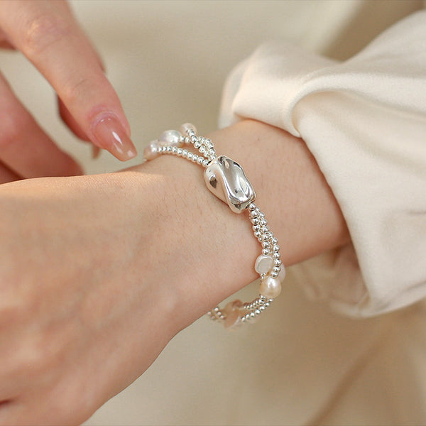 Multi Layer Baroque Pearl Bracelet in Sterling Silver Natural Freshwater Pearl Jewelry Casual