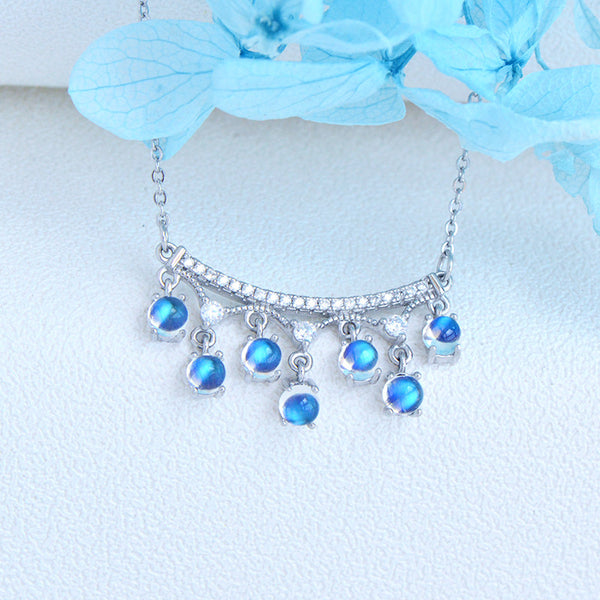 Natural Blue Moonstone Sterling Silver Pendant Necklace for Women Affordable