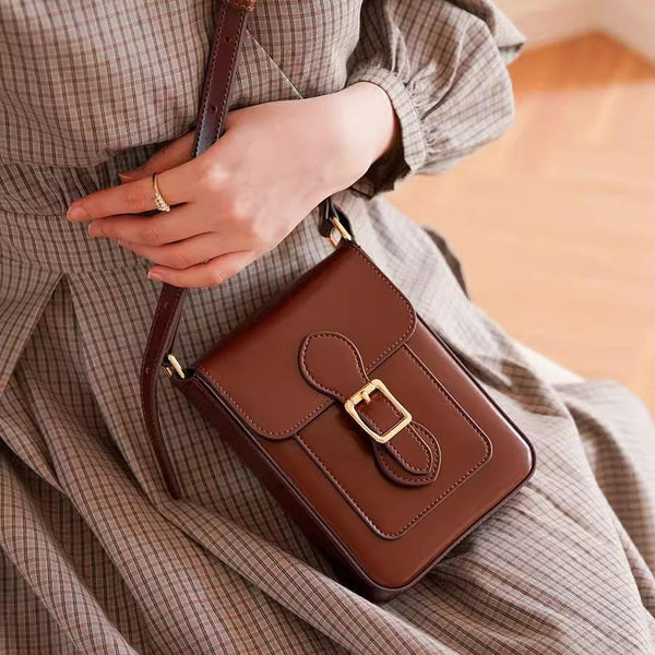 Mini Crossbody Bags For Women Brown Leather Shoulder Purse