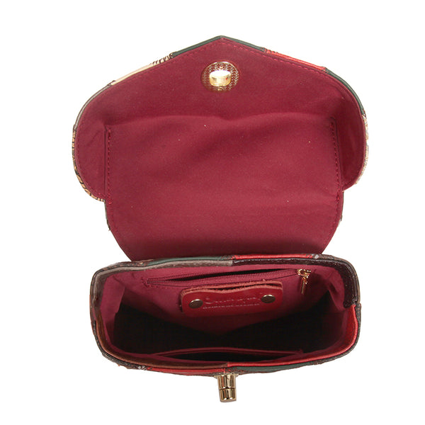 Patchwork Leather Mini Backpack for Women Boho Multi-Way Leather Crossbody Handbag Capacity