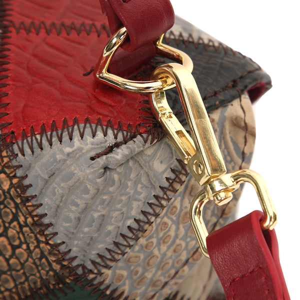 Patchwork Leather Mini Backpack for Women Boho Multi-Way Leather Crossbody Handbag Funky