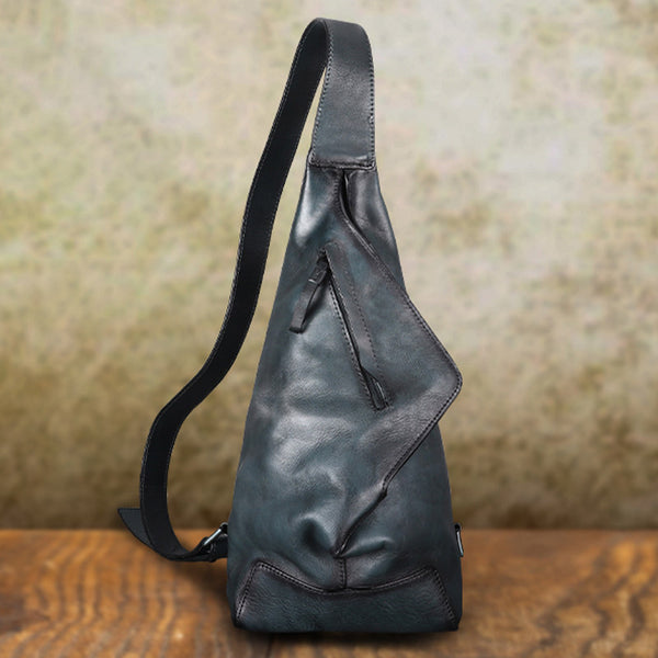 Retro Cowhide Sling Bag Small Leather Shoulder Chest Pack Affordable