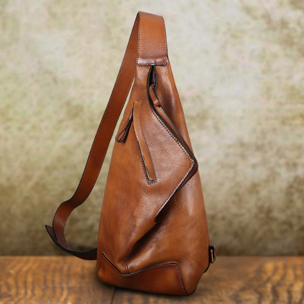 Retro Cowhide Sling Bag Small Leather Shoulder Chest Pack Beautiful