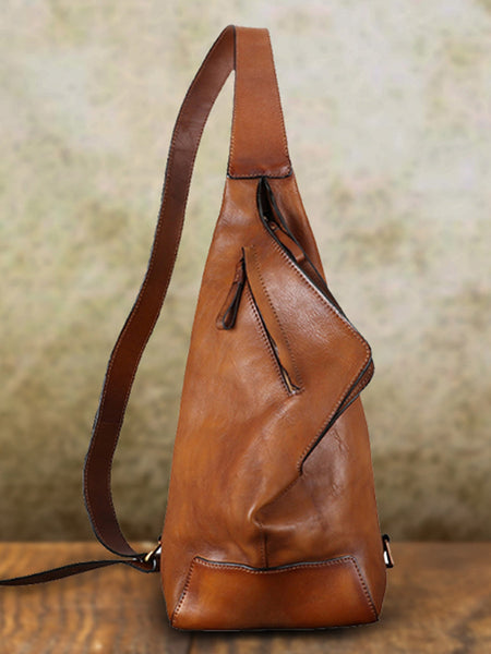 Retro Cowhide Sling Bag Small Leather Shoulder Chest Pack