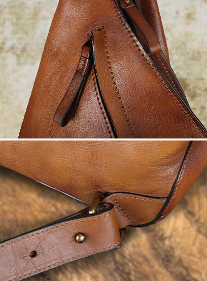 Retro Cowhide Sling Bag Small Leather Shoulder Chest Pack Chic