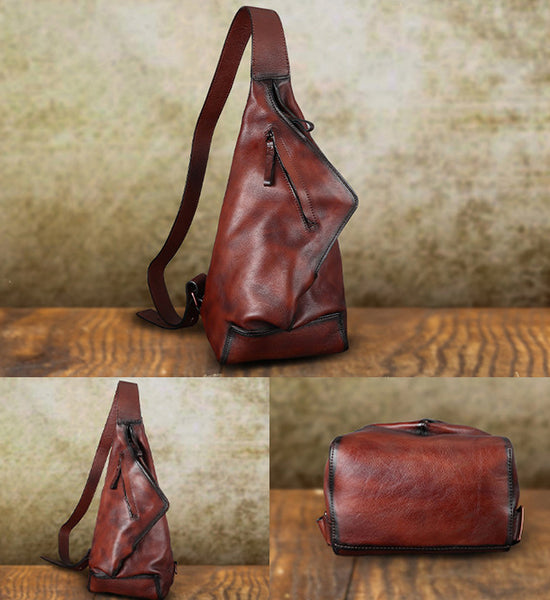 Retro Cowhide Sling Bag Small Leather Shoulder Chest Pack Classic