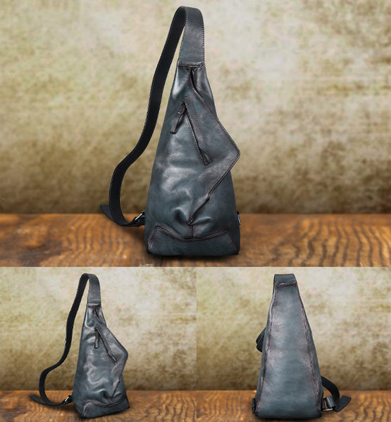 Retro Cowhide Sling Bag Small Leather Shoulder Chest Pack Classy