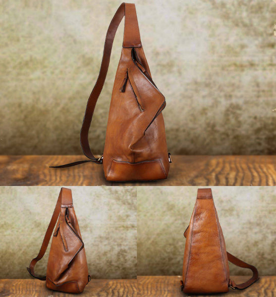 Retro Cowhide Sling Bag Small Leather Shoulder Chest Pack Cool