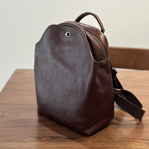 Womens Vintage Leather Backpack Ladies Black Leather Rucksack Bag