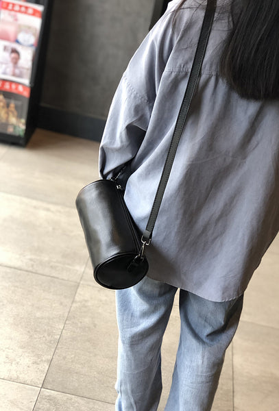 Retro Women's Soft Cowhide Crossbody Purse Genuine Leather Barrel Bag Chic